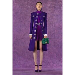 Andrew Gn Gem-Buttons Ruffle-Cuff A-line Woven Coat  $4900